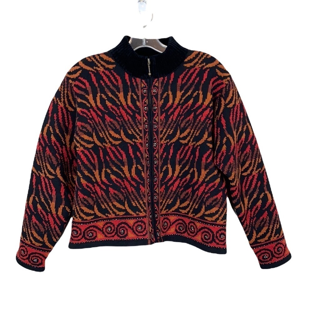 Icelandic Design Vintage Wool Blend Zip Sweater Cardigan Jacket Sz Small Artsy